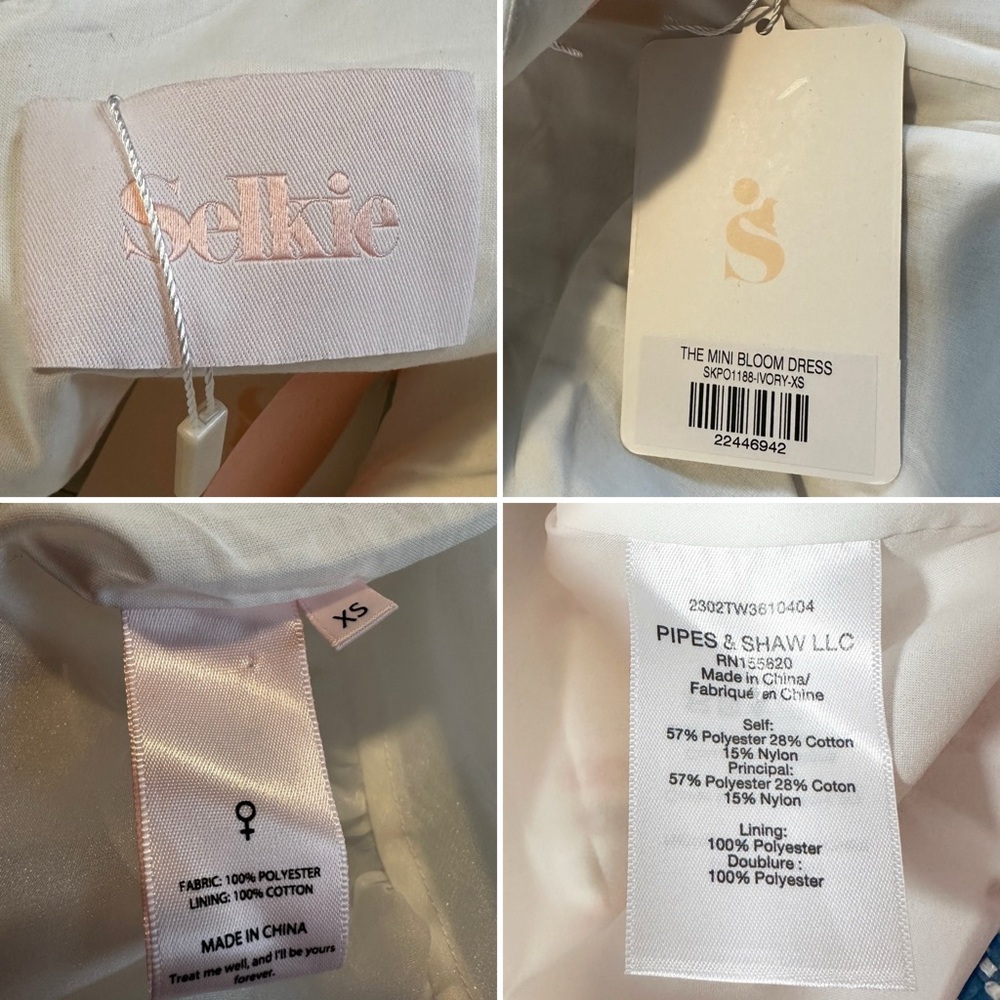 Selkie Ivory Bebe Bloom Dress Size XS NWT Puff Sleeve Organza Mini Bridal - Picture 10 of 16